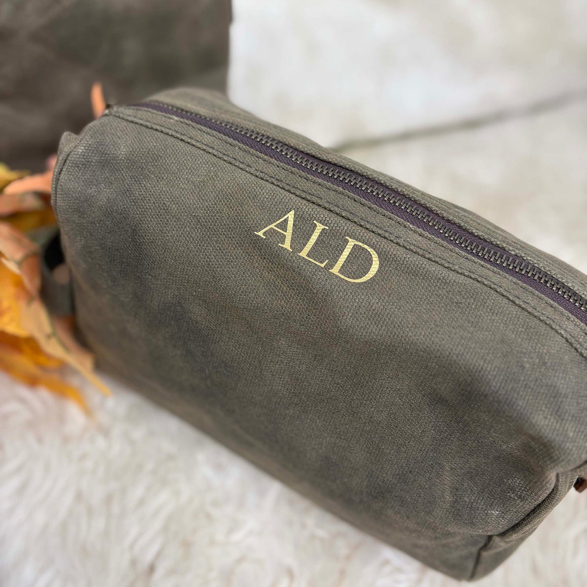 Personalised Men's Waxed Travel Bag Set - Olive Green