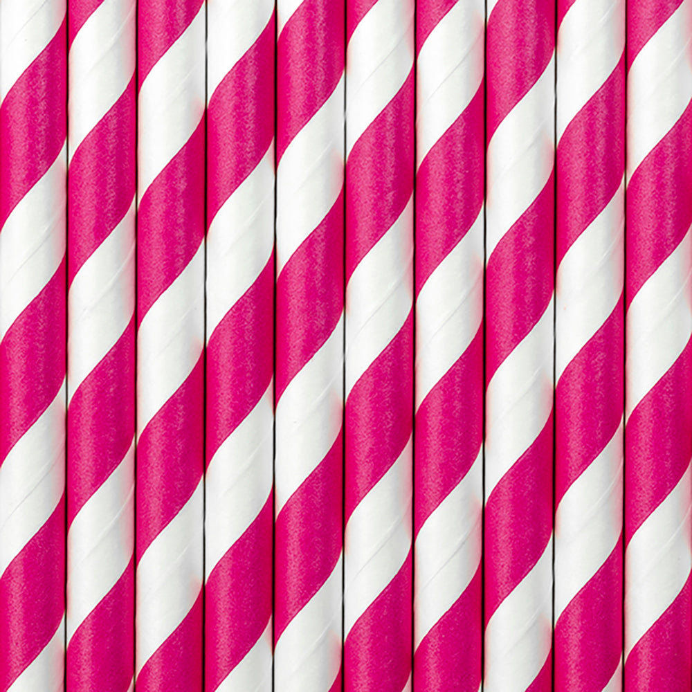 Pink Stripe Paper Straws x 10