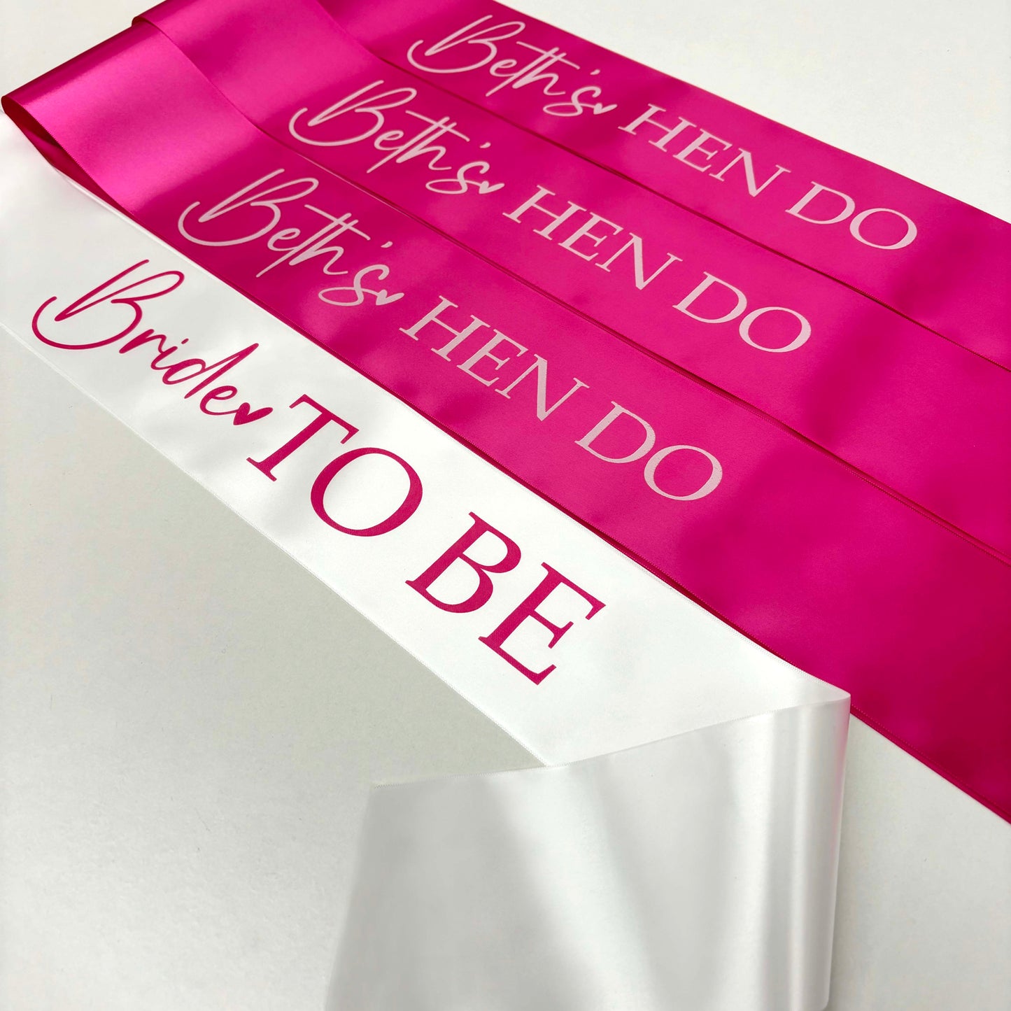 Pink Team Bride & Bride Sashes - Personalised