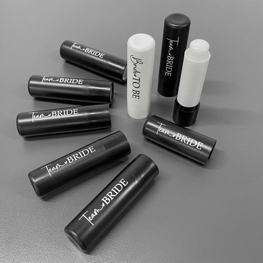 Team bride hen party Lip balm pack including a Bride to Be lip balm.
