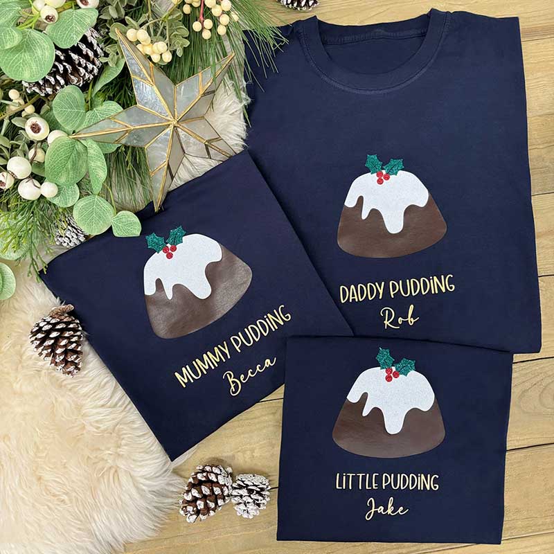 Personalised Family Christmas T-Shirt - Christmas Pudding