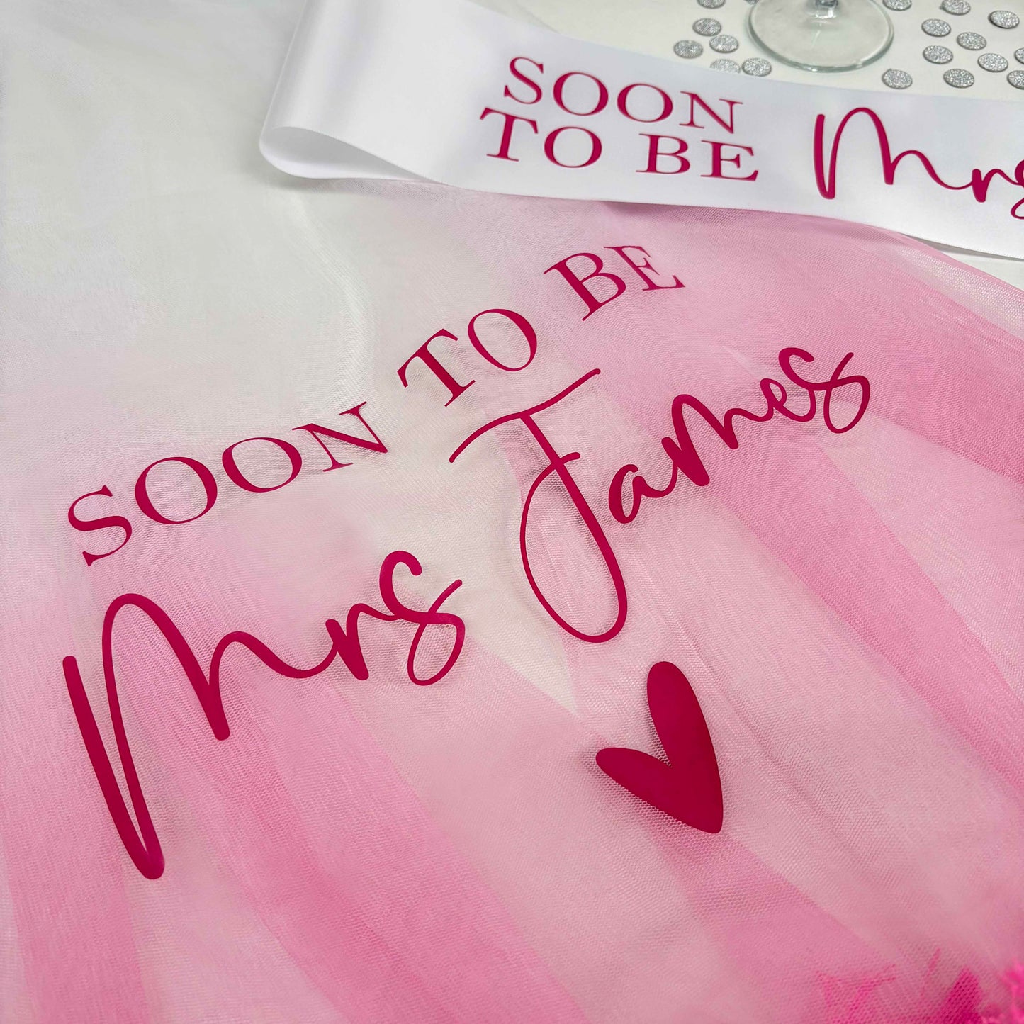 Personalised Pink Bride Veil & Sash Set