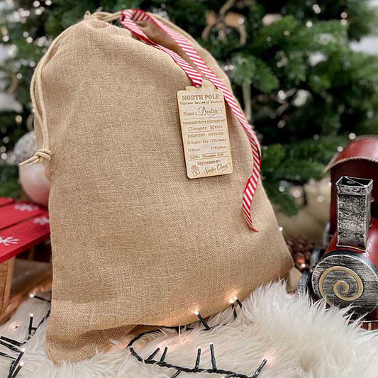 Hessian Christmas Gift Sack with Personalised Tag