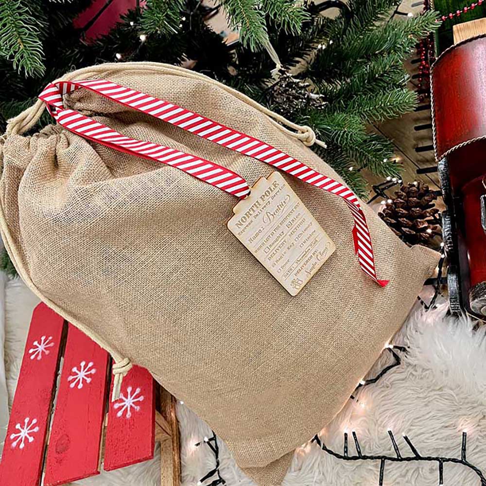 Hessian Christmas Gift Sack with Personalised Tag