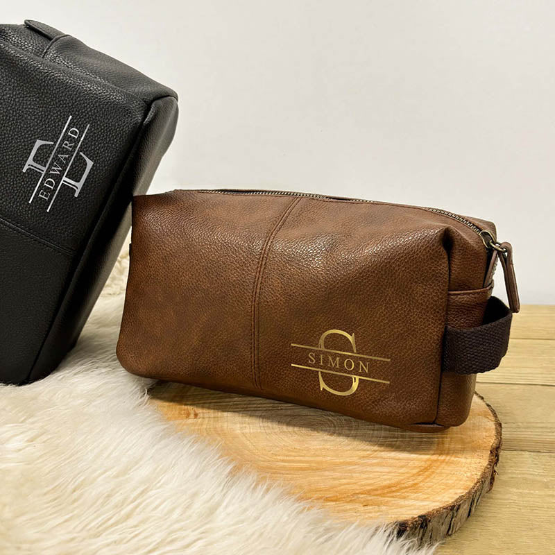 Personalised Men's Toiletry Bag - Faux Leather