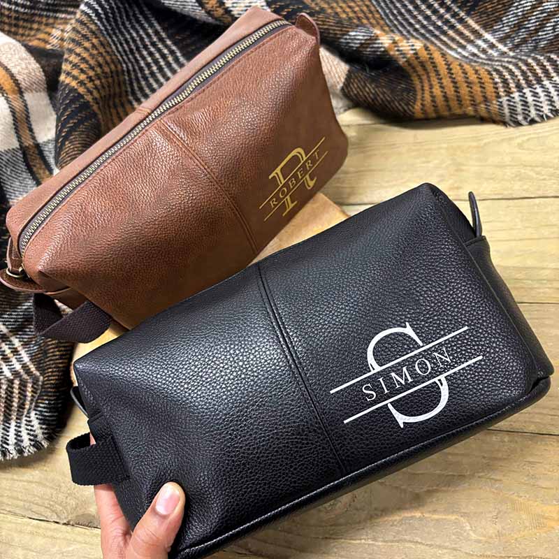 Personalised Men's Toiletry Bag - Faux Leather