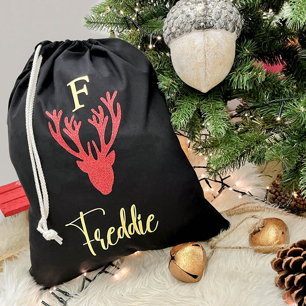 Glitter Reindeer Christmas Gift Sack