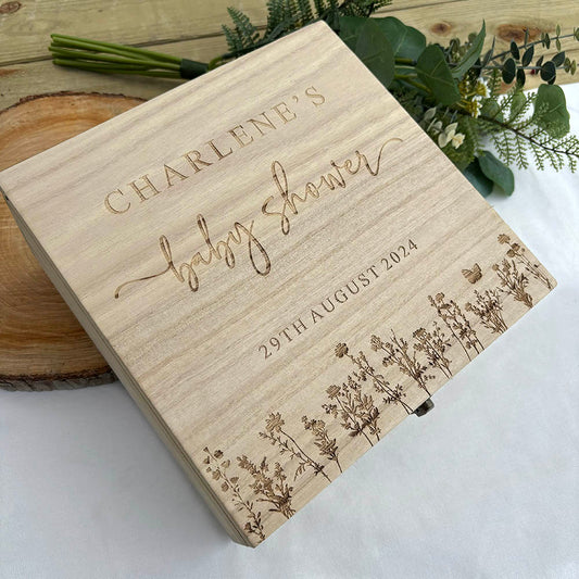 Personalised Wooden Keepsake Box – Wildflower Baby Shower