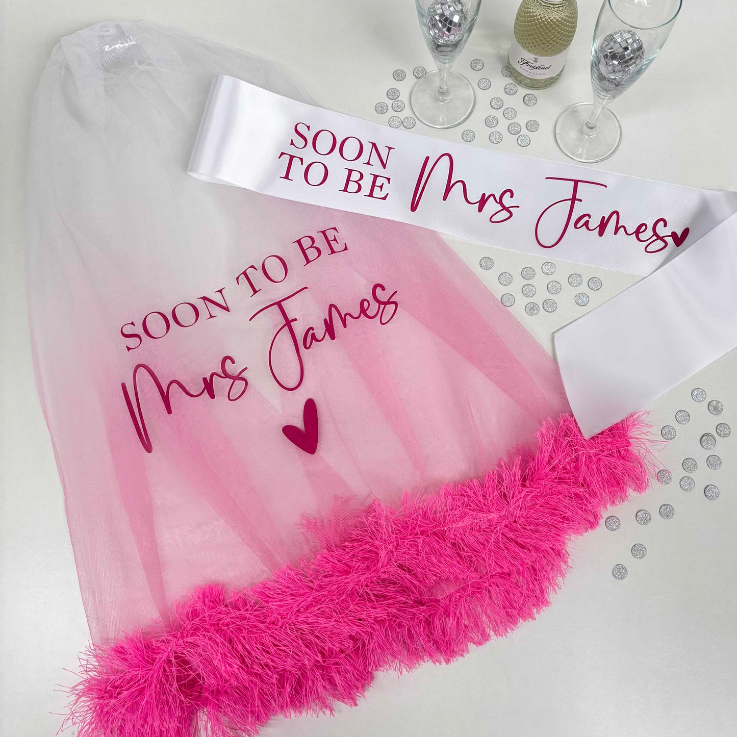 Personalised Pink Bride Veil & Sash Set
