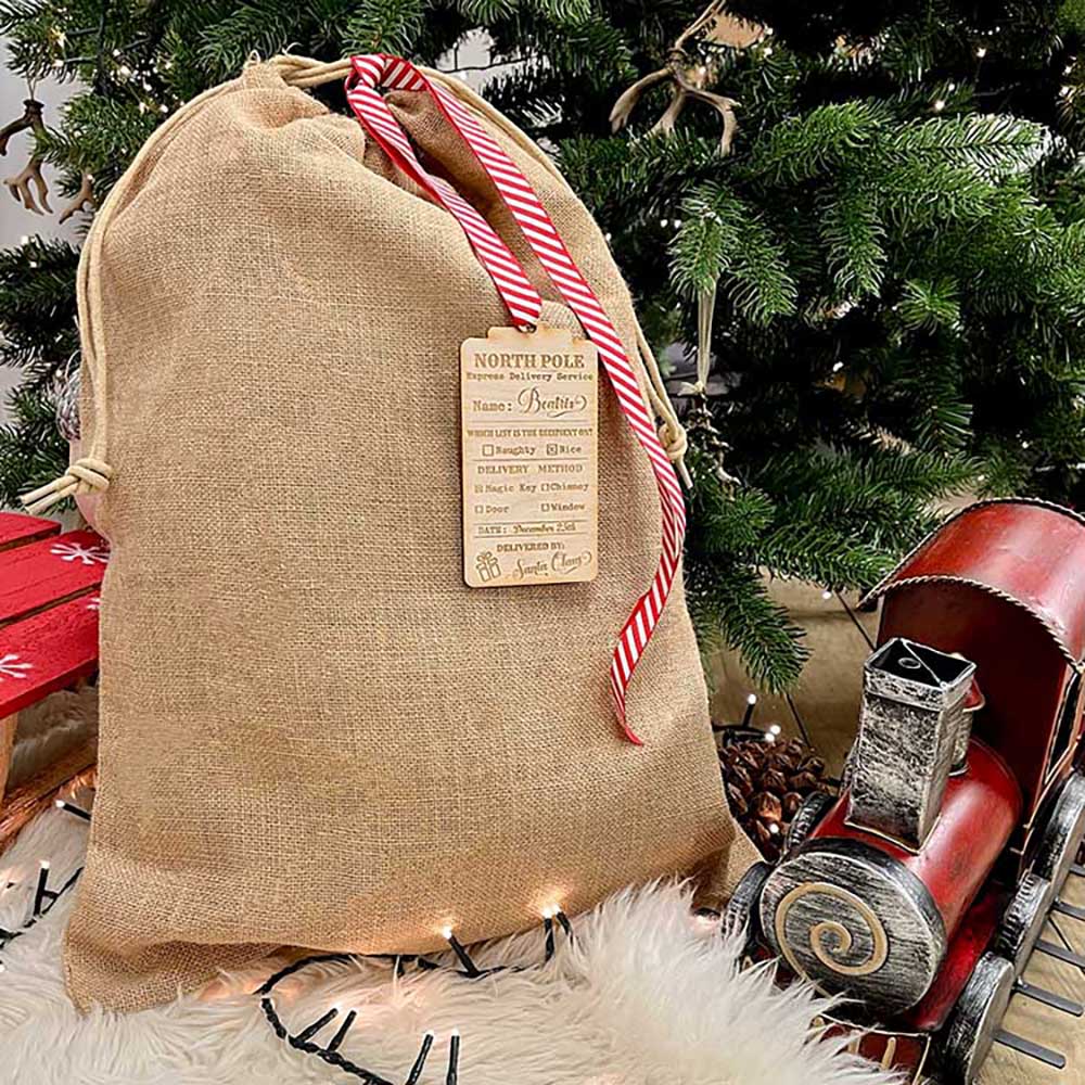 Hessian Christmas Gift Sack with Personalised Tag