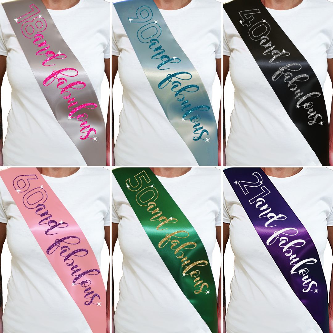 Personalised Glitter Sash - Age and Fabulous