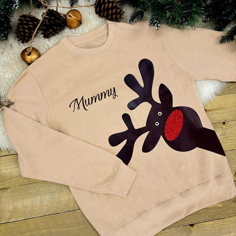 Personalised Family Christmas Jumper - Peeking Rudolph