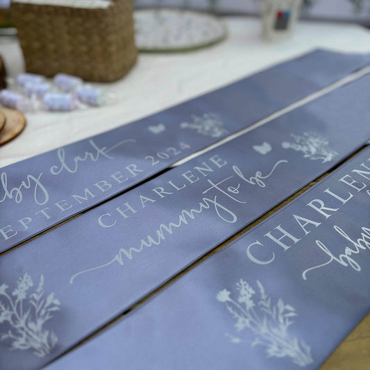 Personalised Baby Shower Sashes – Wildflower Baby Shower