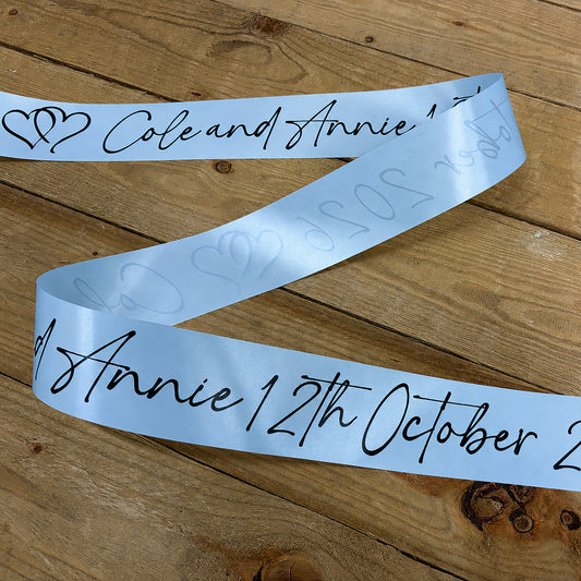 Baby Blue Personalised Wedding Car Ribbon 10m