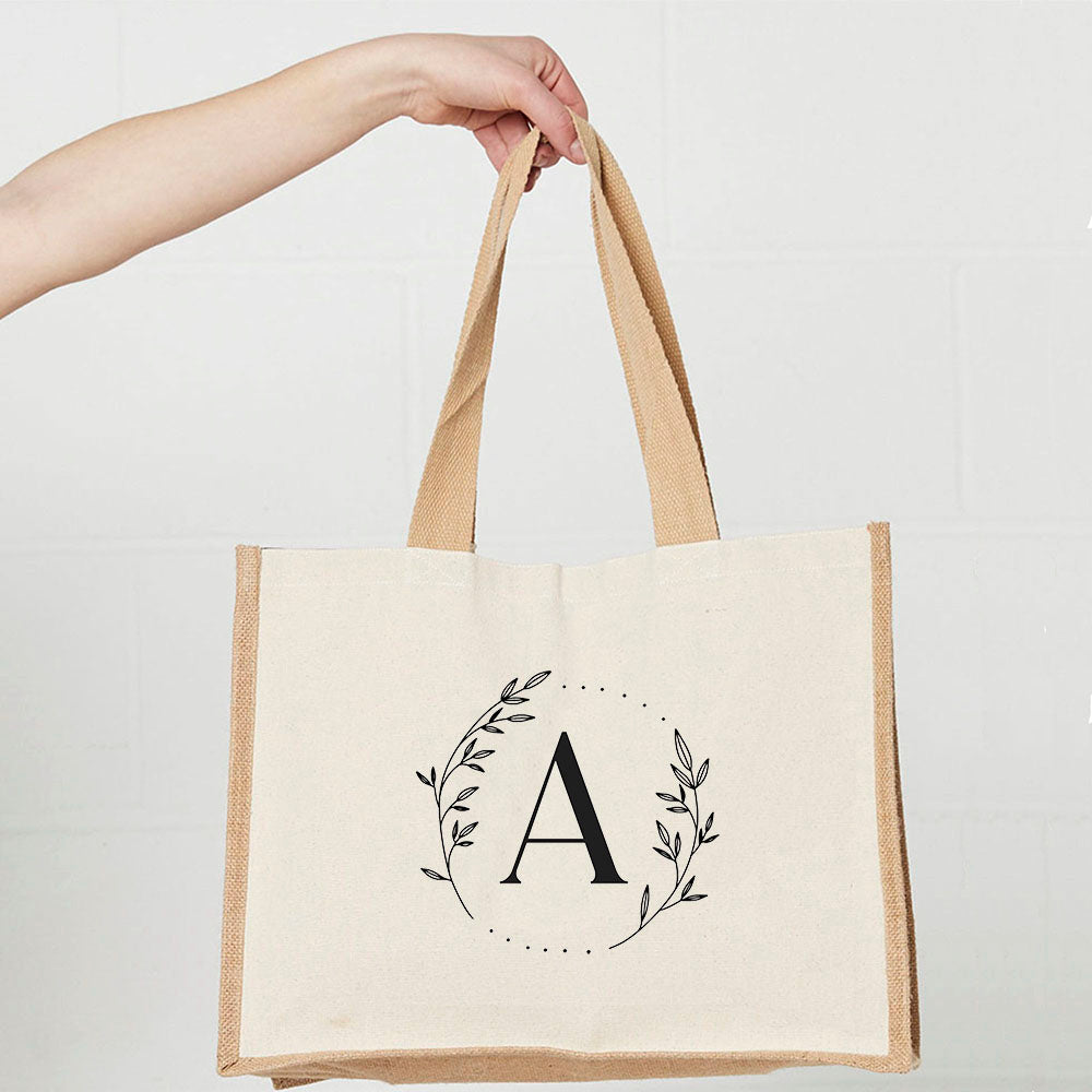 Personalised Jute Shopping Bag - Leaf Monogram