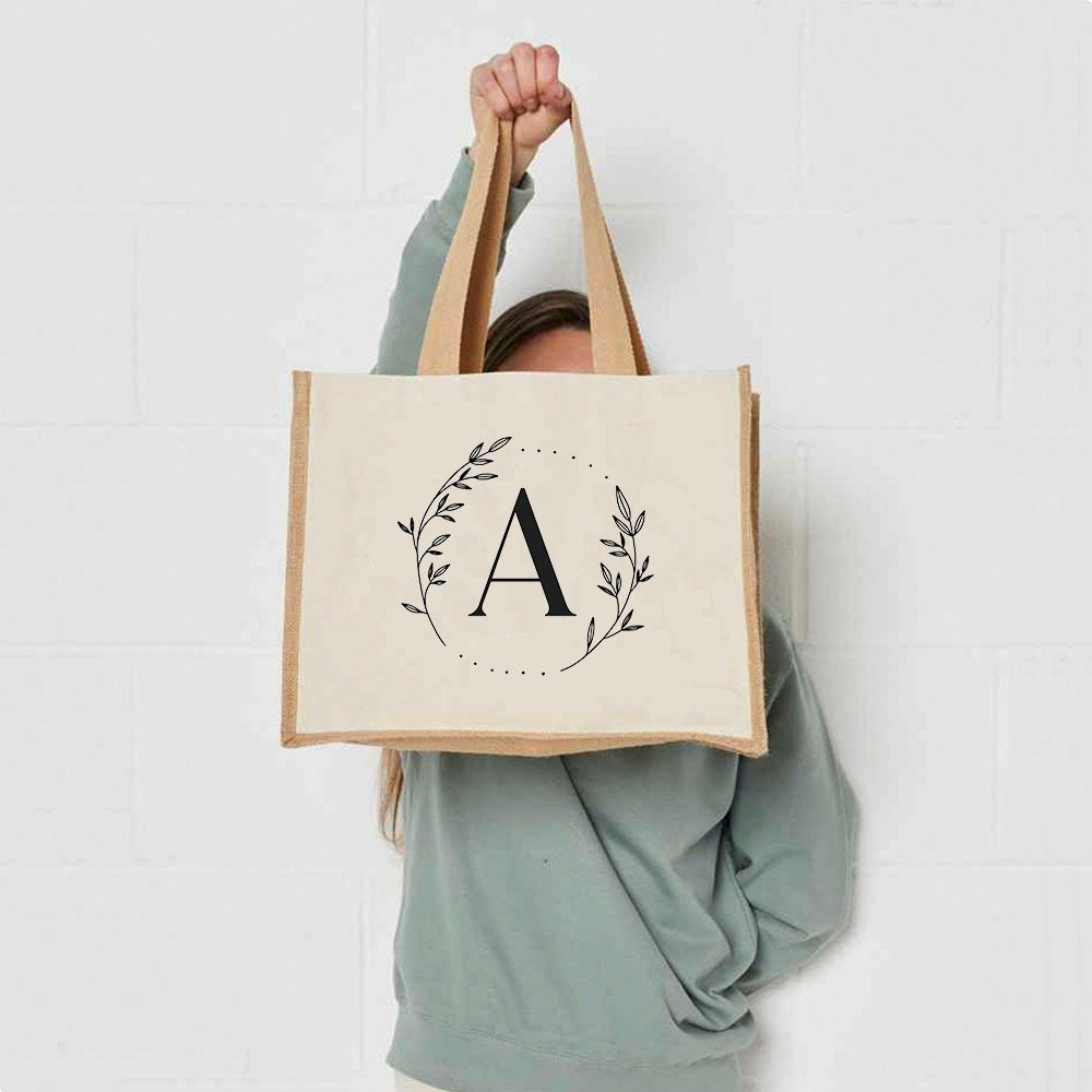 Personalised Jute Shopping Bag - Leaf Monogram