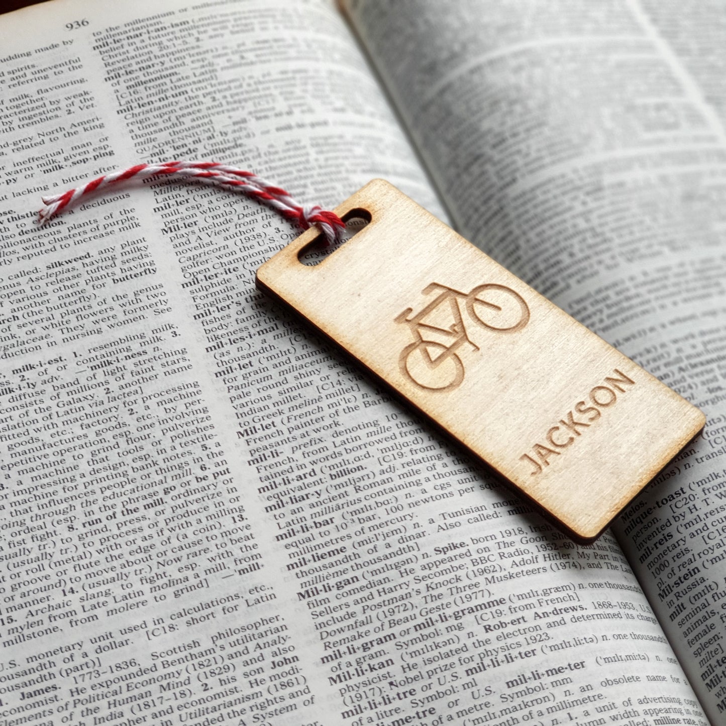 Personalised Wooden Bookmark - Bicycle