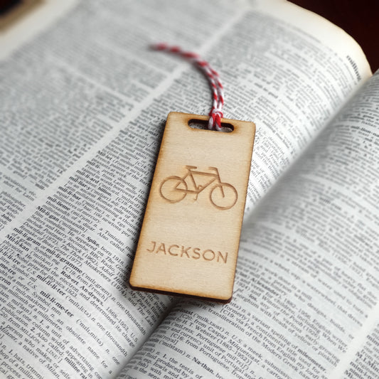 Personalised Wooden Bookmark - Bicycle