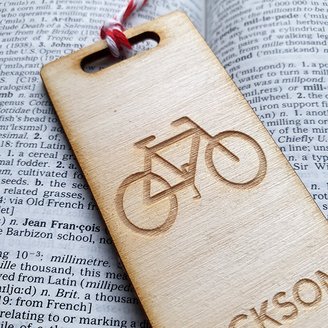 Personalised Wooden Bookmark - Bicycle