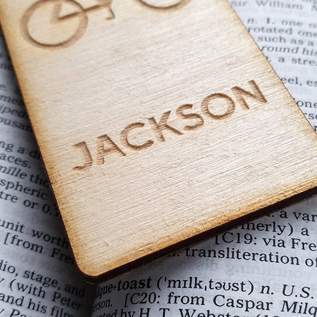 Personalised Wooden Bookmark - Bicycle