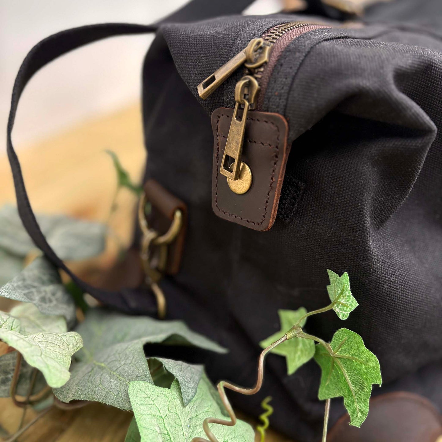 Personalised Men's Waxed Travel Bag Set - Black