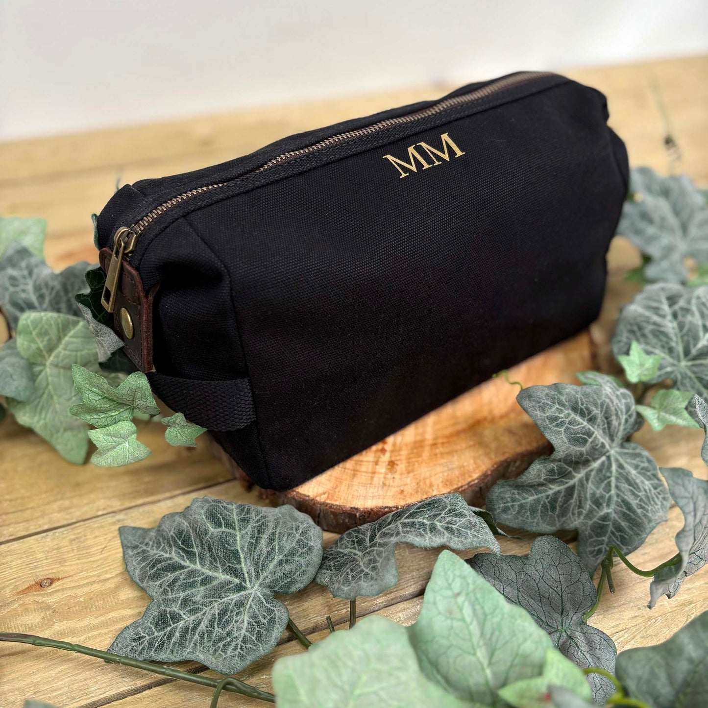 Personalised Men's Waxed Travel Bag Set - Black