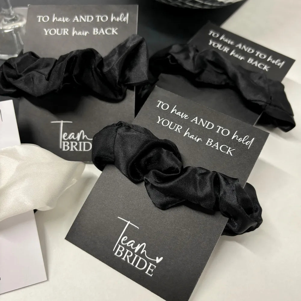 Black team bride hen party scrunchie. 