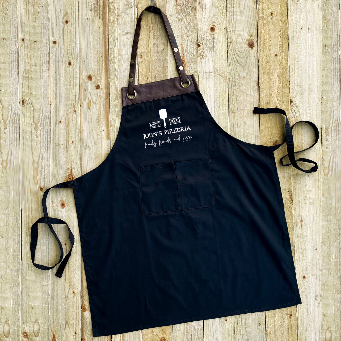 Personalised Faux Leather Apron - Pizzeria