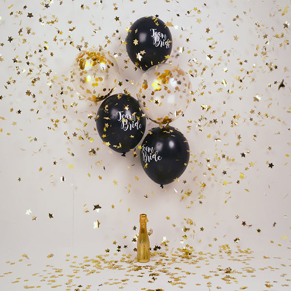 Black and Gold Team Bride Balloons - Mixed Confetti