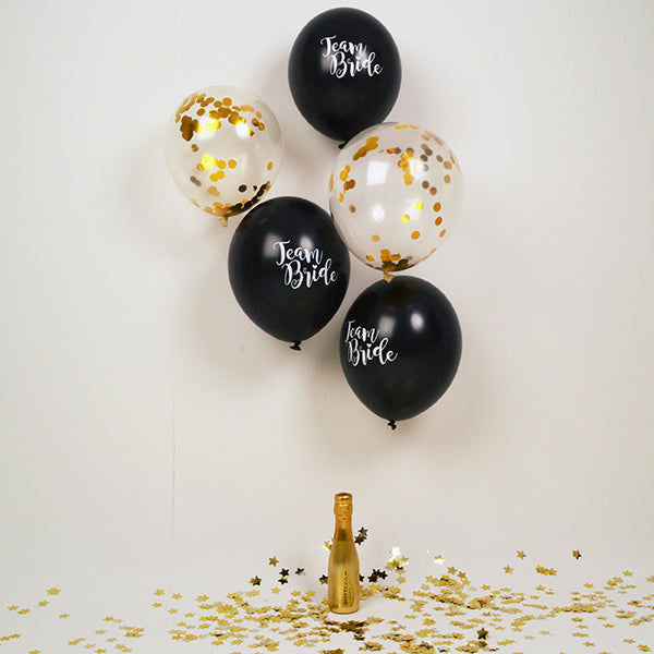 Black and Gold Team Bride Balloons - Mixed Confetti