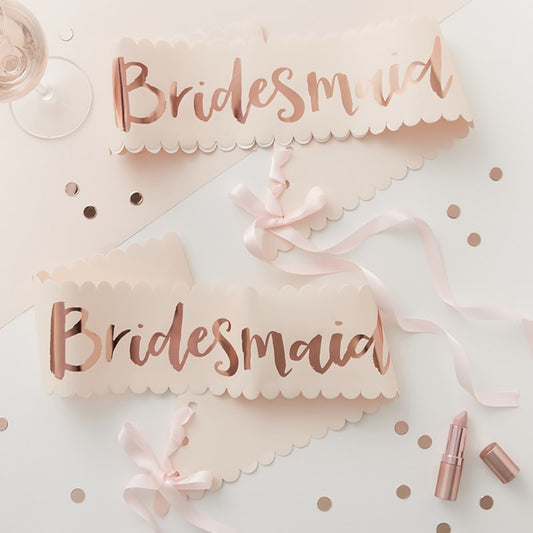 Rose Gold Bridesmaid Hen Party Sashes x 2