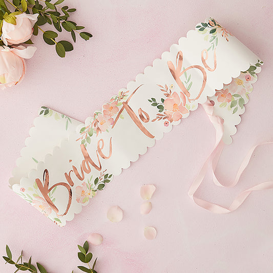 Floral Rose Gold Bride to Be Sash