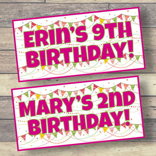 Pink Bunting Personalised Party Banners x 2