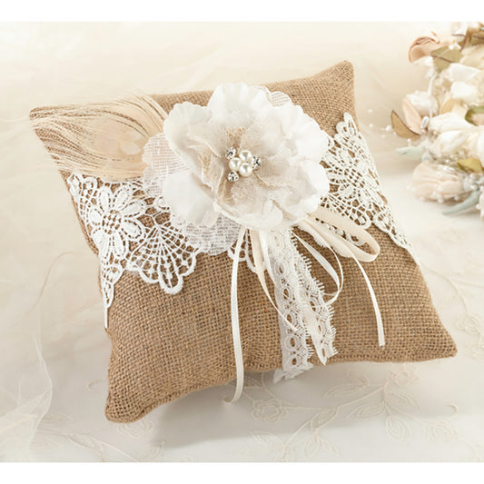 Hessian Lace Wedding Ring Cushion