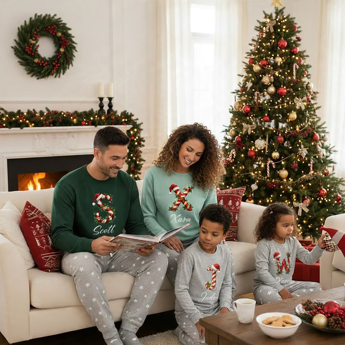 Personalised Family Christmas Loungewear Candy Cane Initial