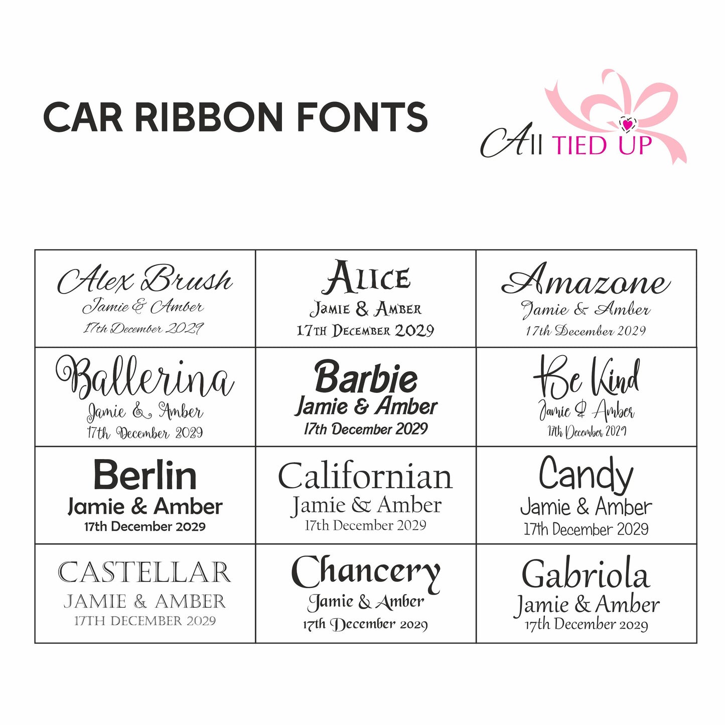 White Personalised Wedding Car Ribbon 6m