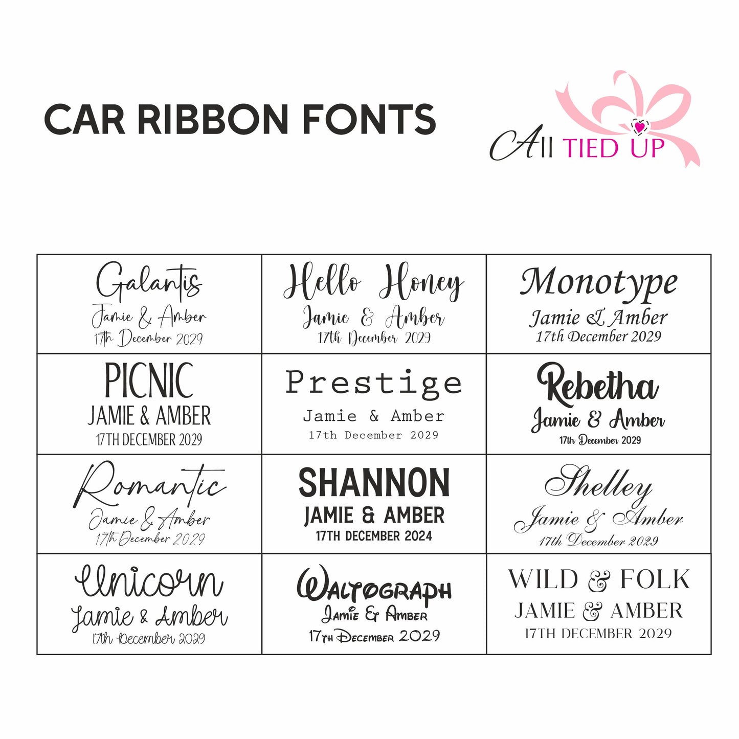 White Personalised Wedding Car Ribbon 6m