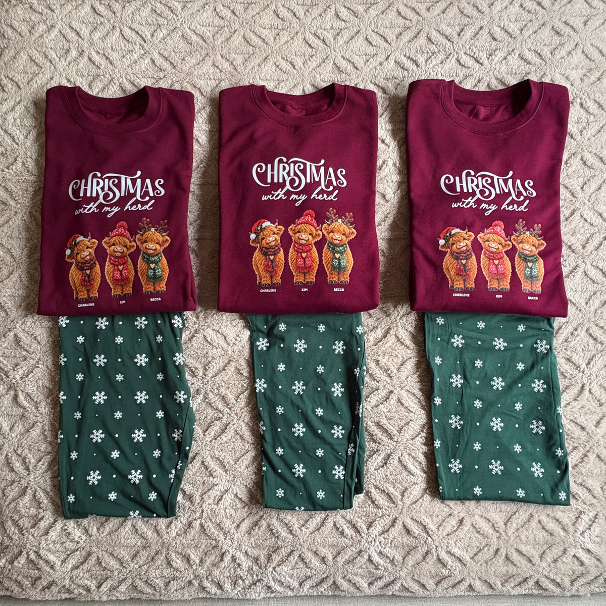 Personalised Christmas with my Herd Highland Cow Family Loungewear