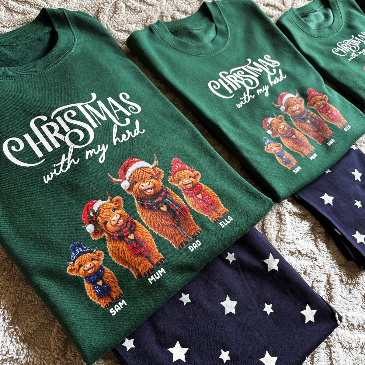Personalised Christmas with my Herd Highland Cow Family Loungewear