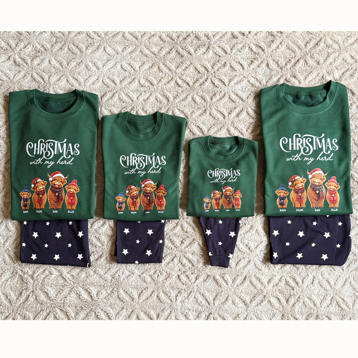 Personalised Christmas with my Herd Highland Cow Family Loungewear