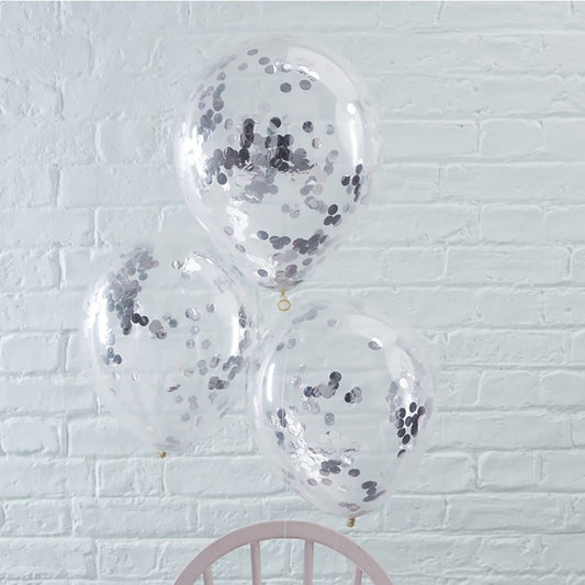 Silver Confetti Balloons x 5