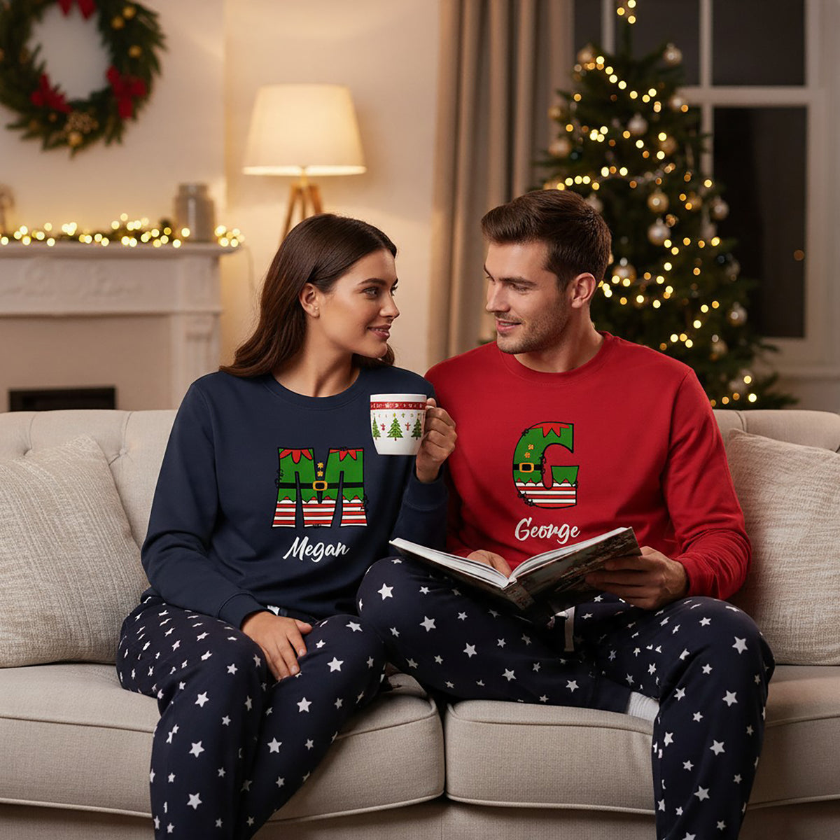 Personalised Family Christmas Loungewear Elf Initial