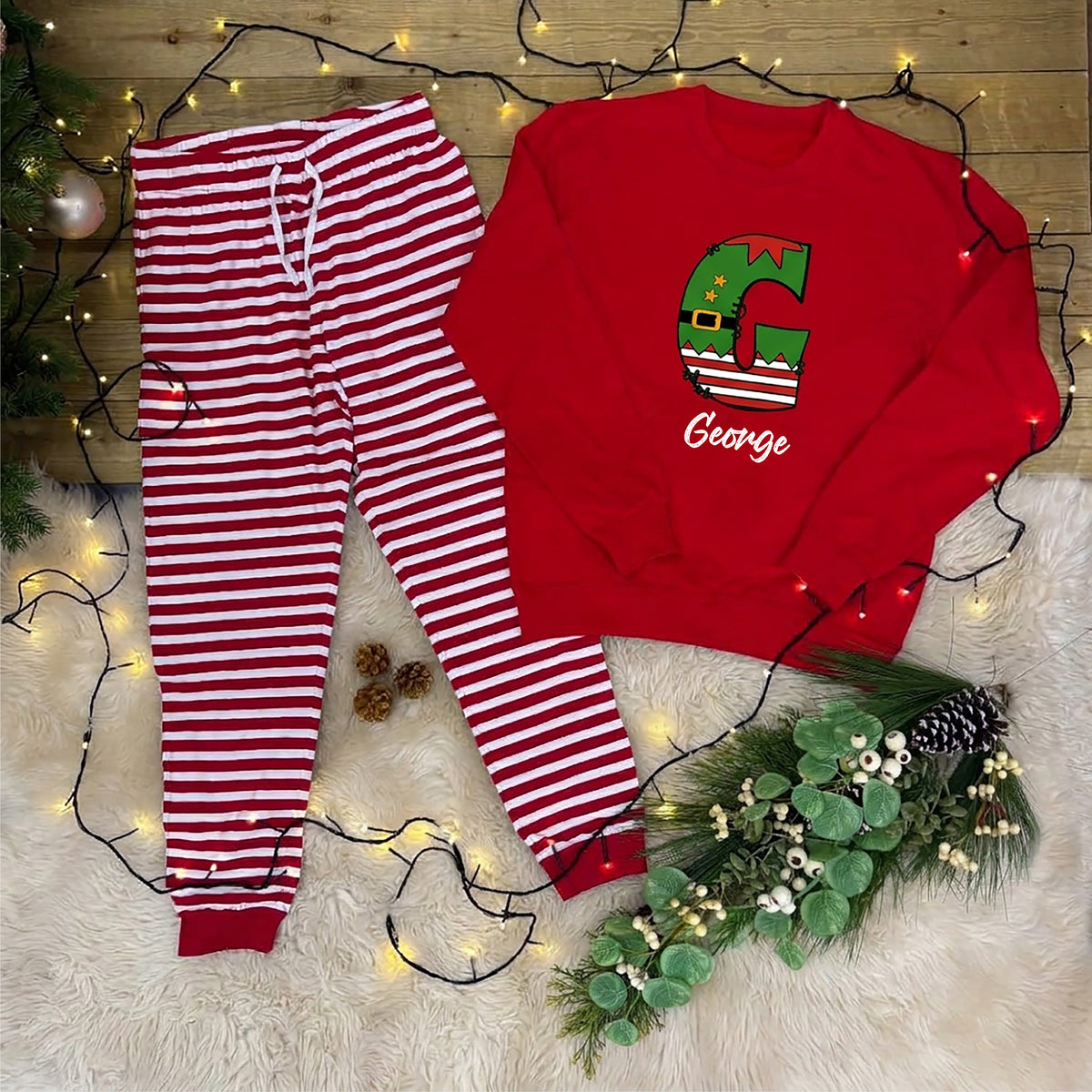 Personalised Family Christmas Loungewear Elf Initial