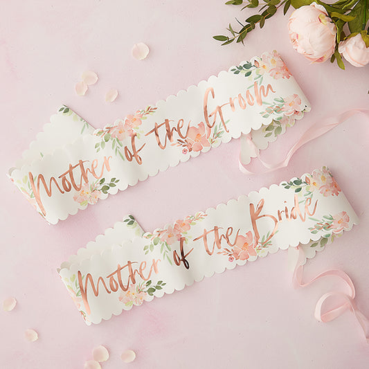 Floral Rose Gold Mother of the Bride and Groom Sashes