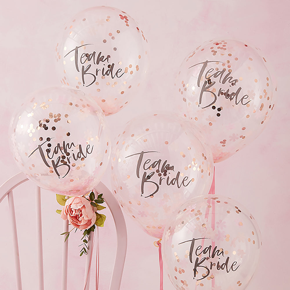 Rose Gold Team Bride Hen Party Balloons x 5