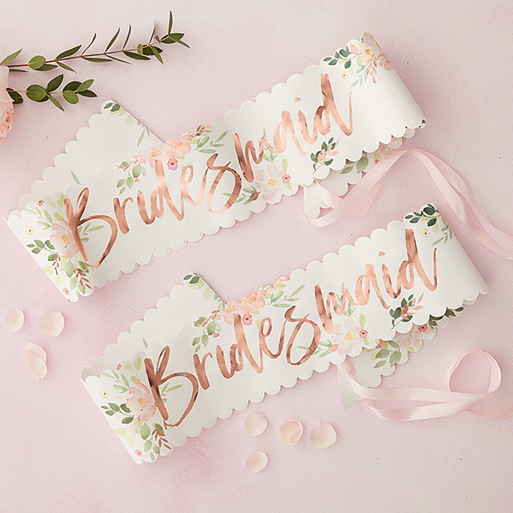 Floral Rose Gold Bridesmaid Sashes