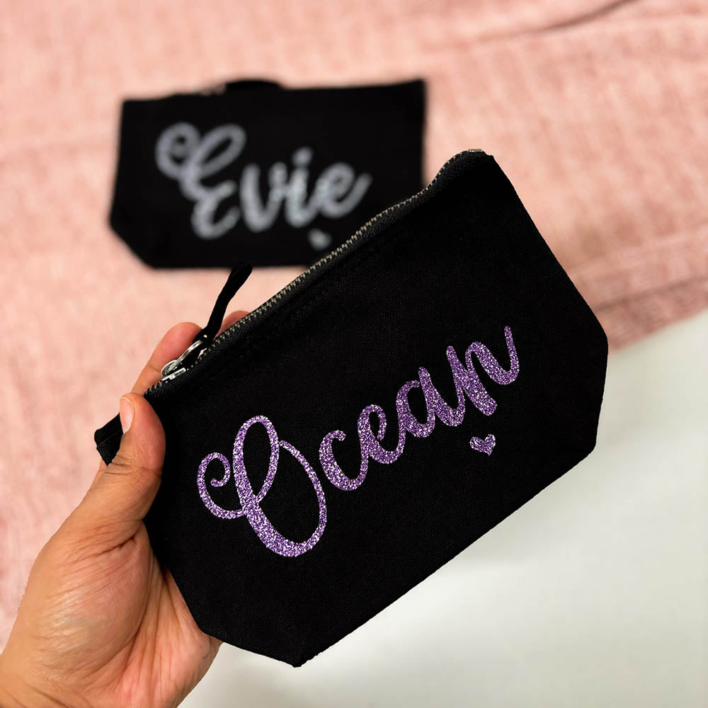 Personalised Glitter Makeup Bag - Heart