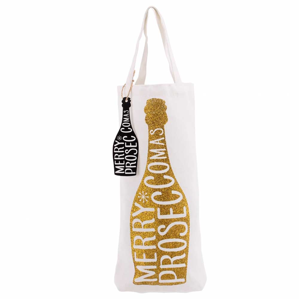 Merry Proseccomas Bottle Bag – Gold Glitter