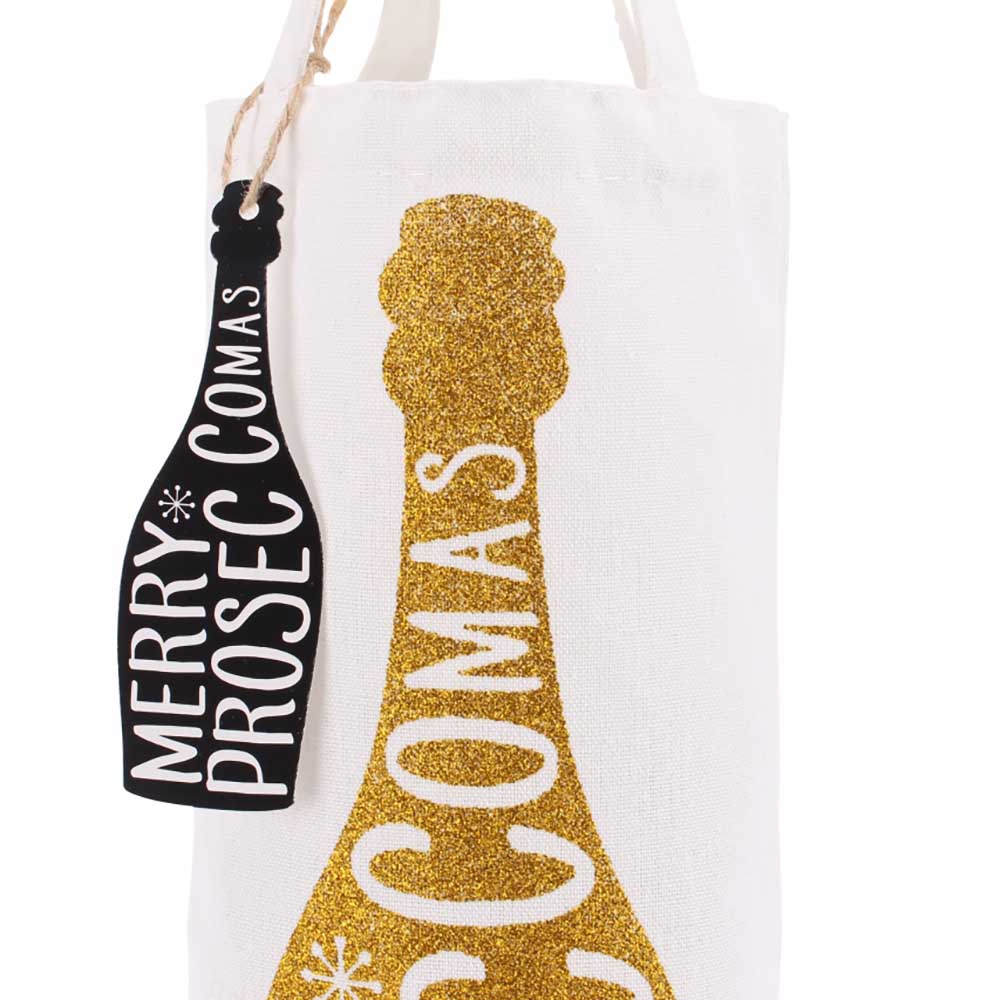 Merry Proseccomas Bottle Bag – Gold Glitter