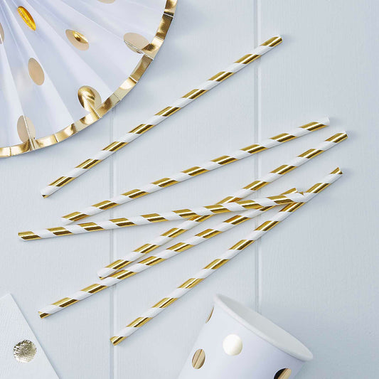 Gold & White Stripe Straws